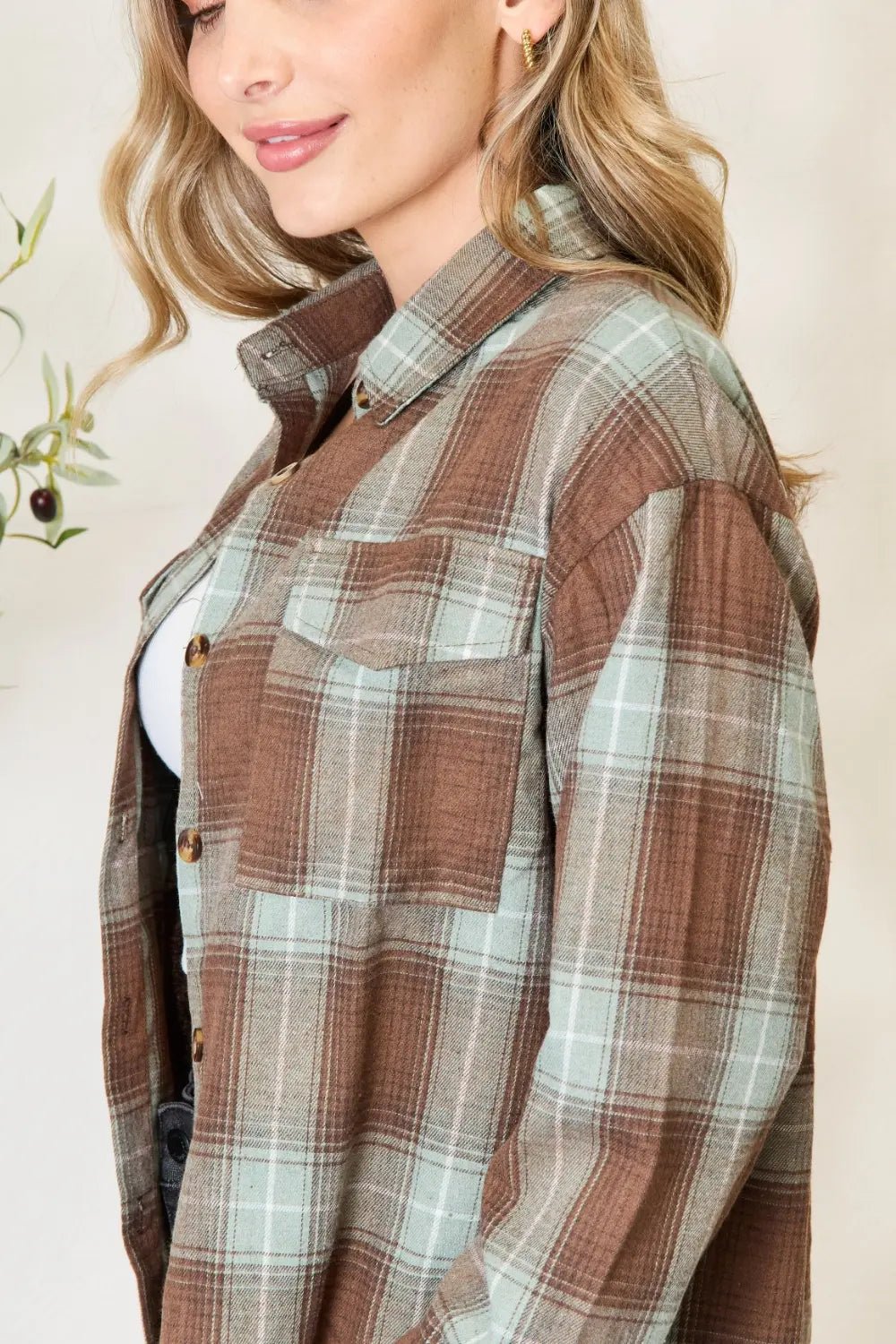 Mandy Plaid Dropped Shoulder Shirt - Casual Fit Clothes