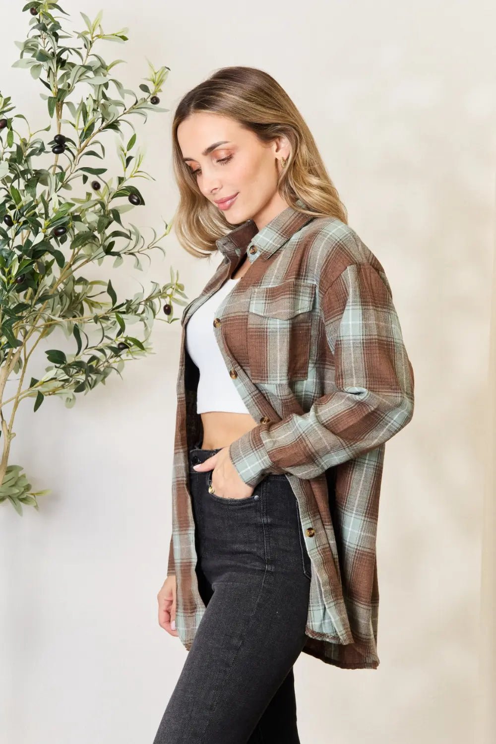Mandy Plaid Dropped Shoulder Shirt - Casual Fit Clothes