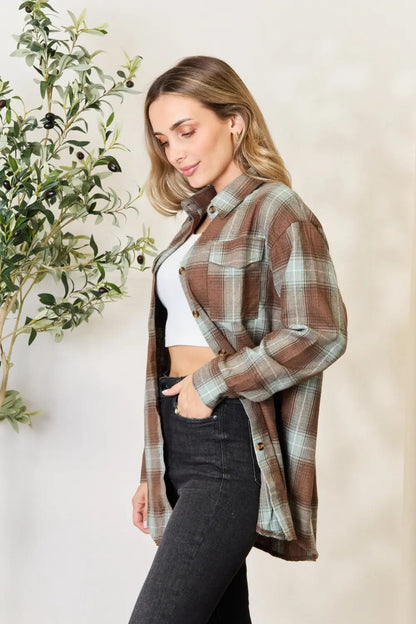 Mandy Plaid Dropped Shoulder Shirt - Casual Fit Clothes
