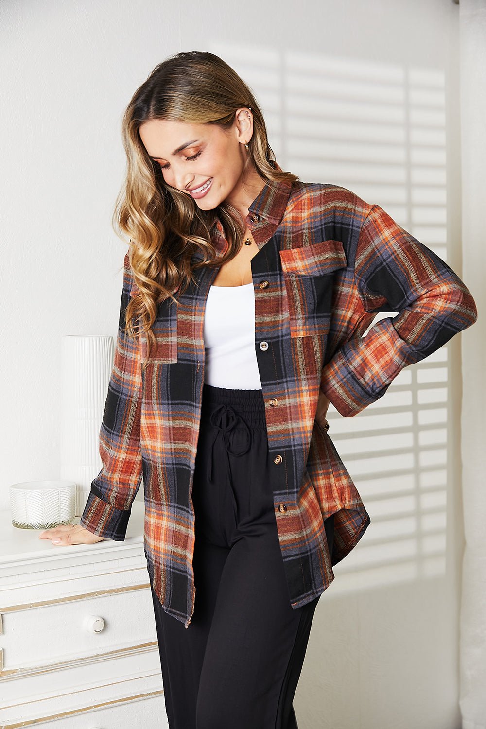 Mandy Plaid Dropped Shoulder Shirt - Casual Fit Clothes