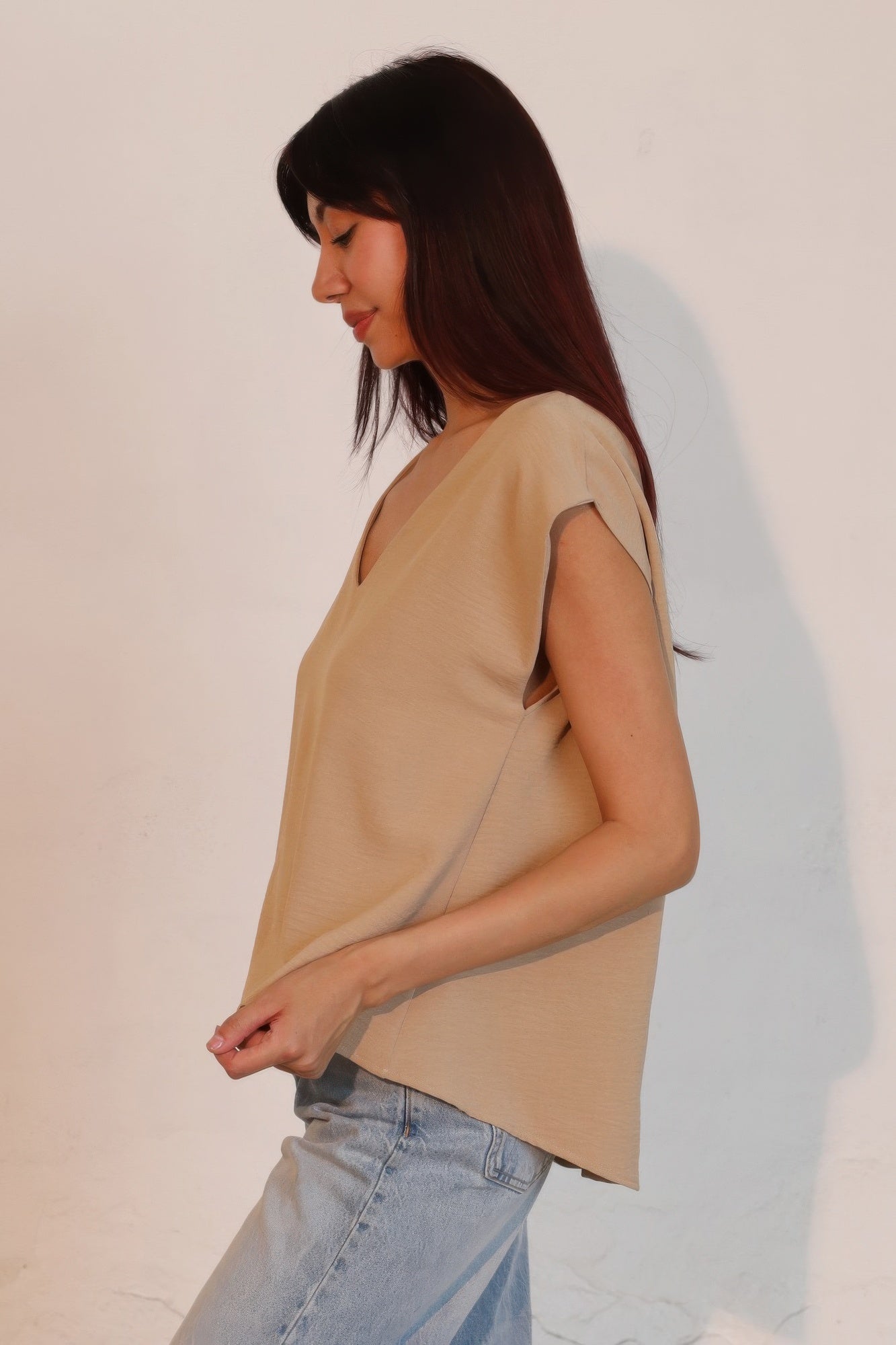 Matte Crepe Low Back Loose Top - Casual Fit Clothes