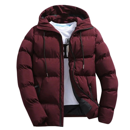 Men Puffer Jacket with Hood Lightweight Packable Quilted Hooded Bubble Down Jackets Winter Insulated Thick Outwear(Xa - WineXXL) - Casual Fit Clothes