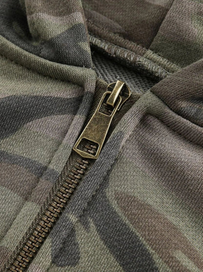 Men's Camouflage Print Zip - Up Hoodie - Casual Fit Clothes