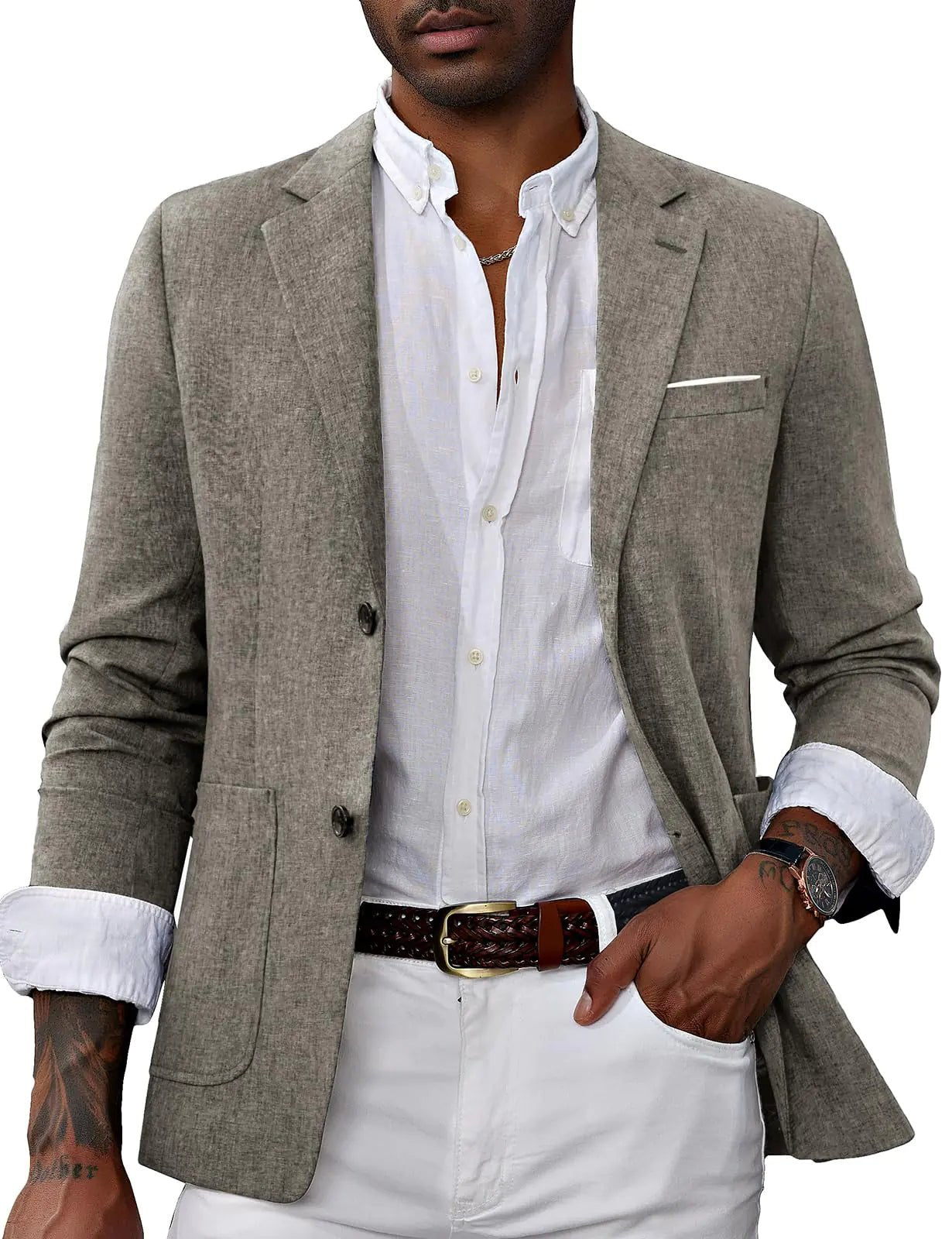 Mens Casual Blazer Slim Fit Suit Jackets 2 Button Lightweight Business Blazer Jackets Khaki - Casual Fit Clothes