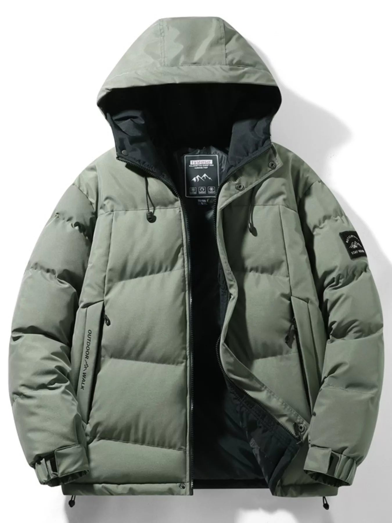 Men's Full Size Outdoor Padded Hooded Puffer Jacket Plus Size - Casual Fit Clothes