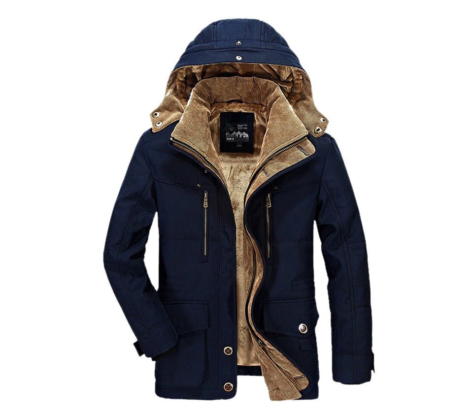 Mens Hooded Winter Parka Coat with Inner Fleece - Casual Fit Clothes
