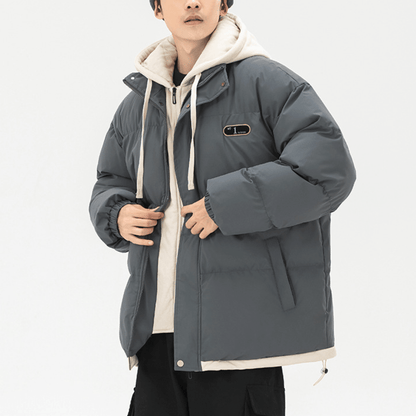 Mens Layered Look Hooded Puffer Jacket - Casual Fit Clothes