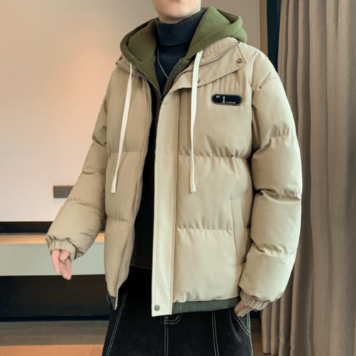Mens Layered Look Hooded Puffer Jacket - Casual Fit Clothes