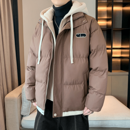 Mens Layered Look Hooded Puffer Jacket - Casual Fit Clothes