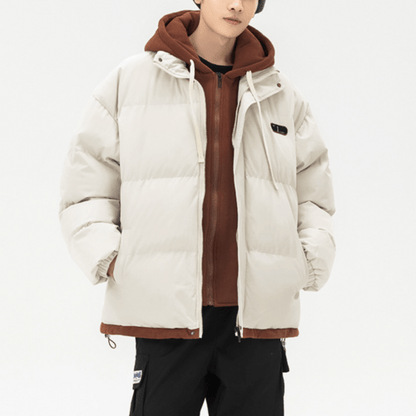 Mens Layered Look Hooded Puffer Jacket - Casual Fit Clothes