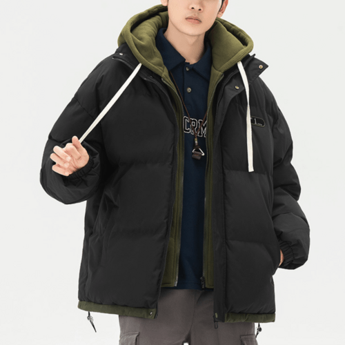 Mens Layered Look Hooded Puffer Jacket - Casual Fit Clothes