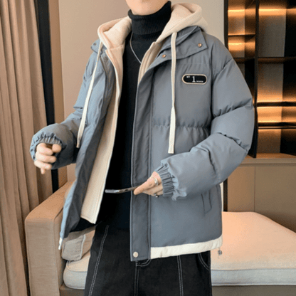 Mens Layered Look Hooded Puffer Jacket - Casual Fit Clothes
