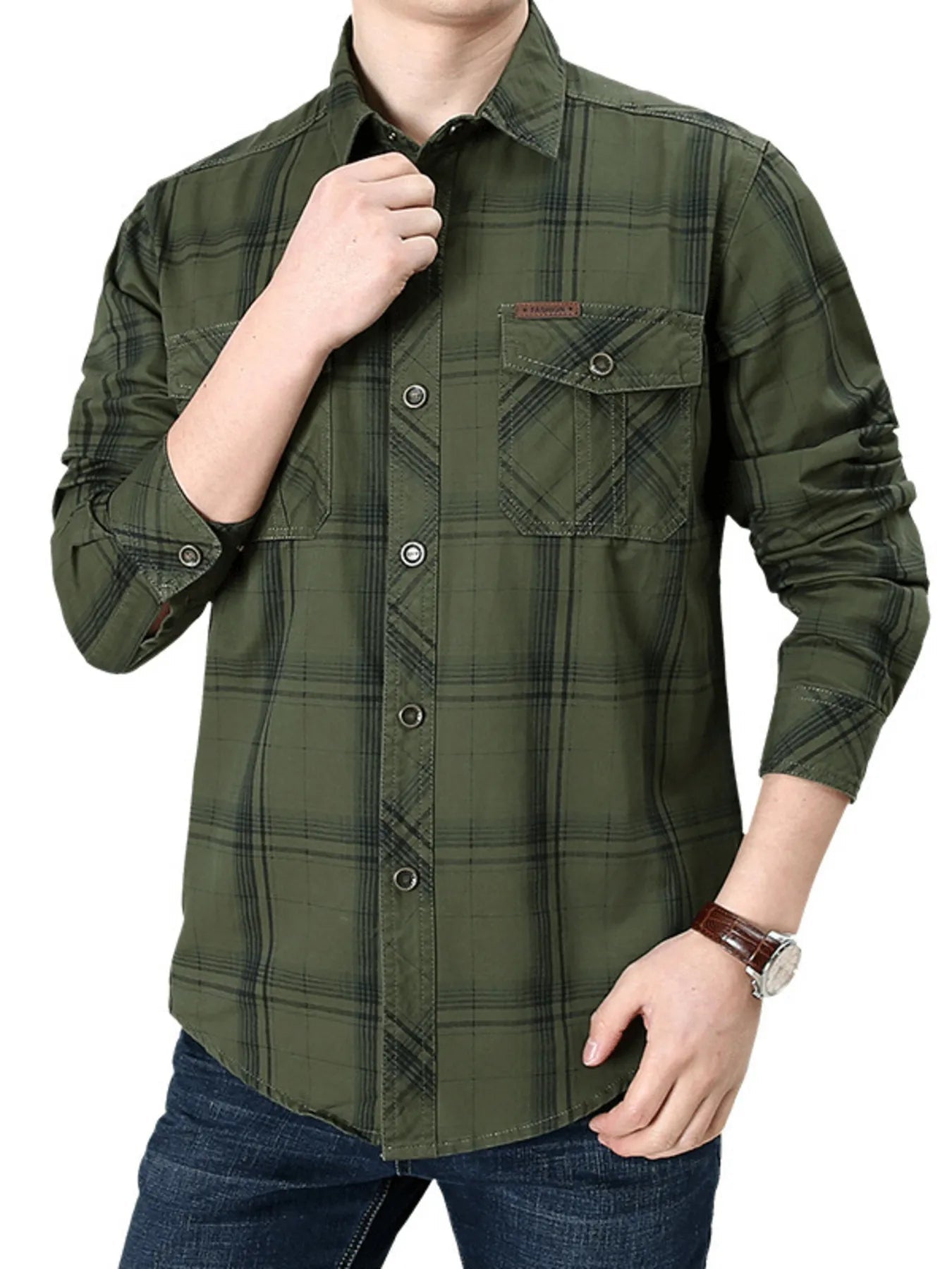 Men's Plus Size Casual Plaid Long Sleeve Shirt - Casual Fit Clothes