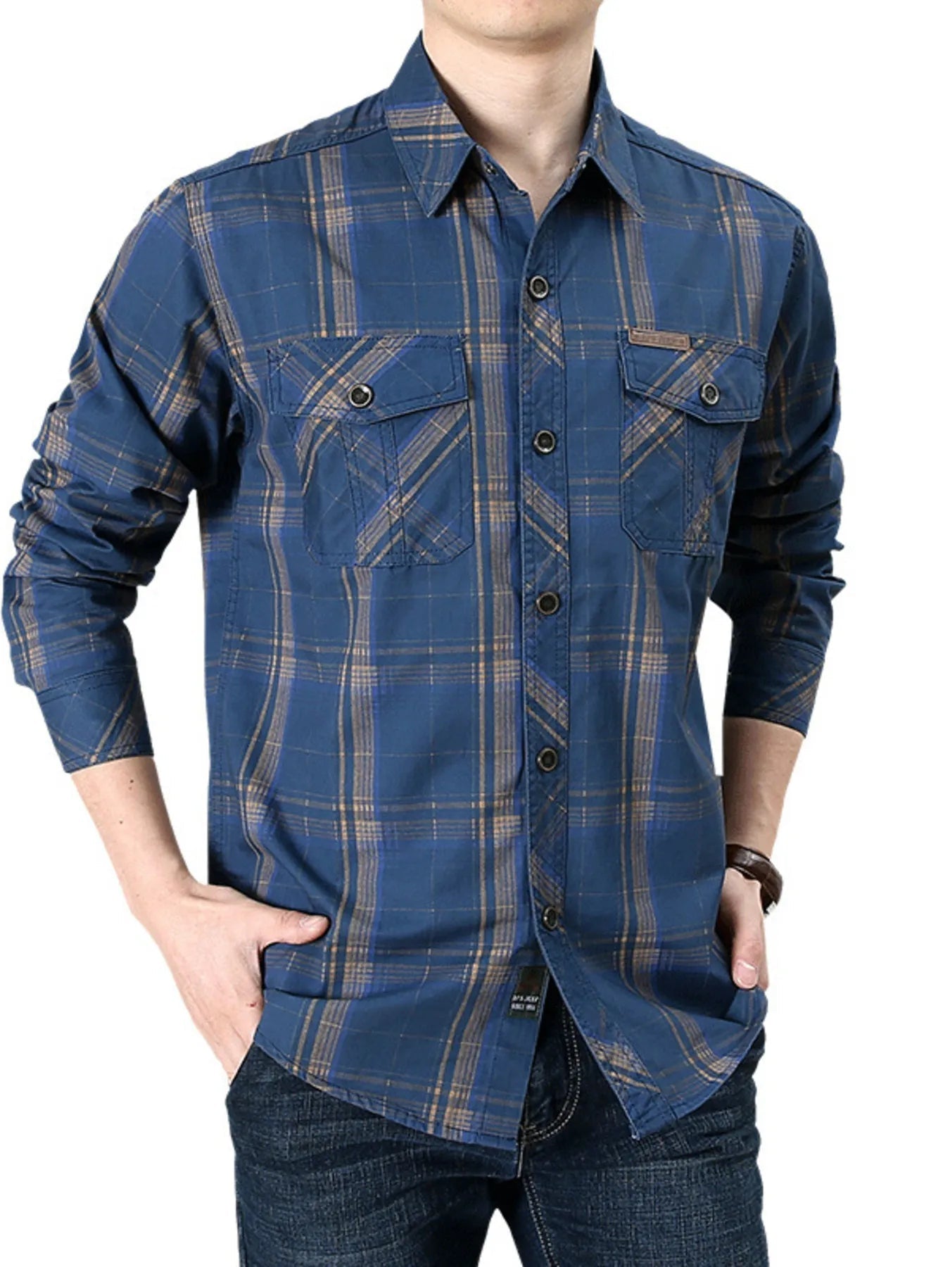 Men's Plus Size Casual Plaid Long Sleeve Shirt - Casual Fit Clothes