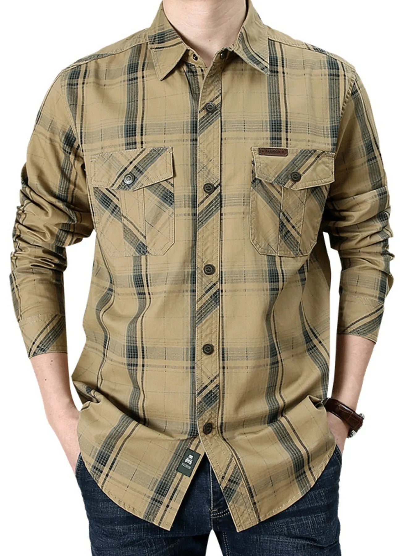 Men's Plus Size Casual Plaid Long Sleeve Shirt - Casual Fit Clothes