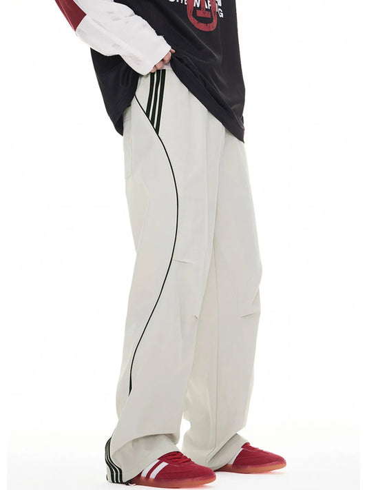 Men's Stripe Wide Leg Cargo Pants - Casual Fit Clothes