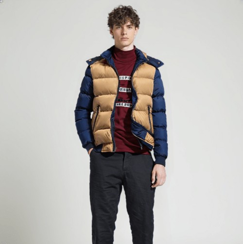 Mens Two Tone Puffer Jacket with Removable Hood - Casual Fit Clothes