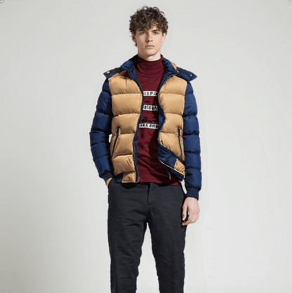 Mens Two Tone Puffer Jacket with Removable Hood - Casual Fit Clothes