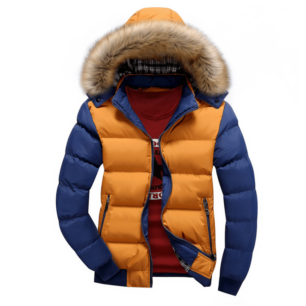 Mens Two Tone Puffer Jacket with Removable Hood - Casual Fit Clothes