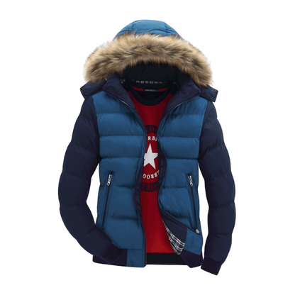 Mens Two Tone Puffer Jacket with Removable Hood - Casual Fit Clothes