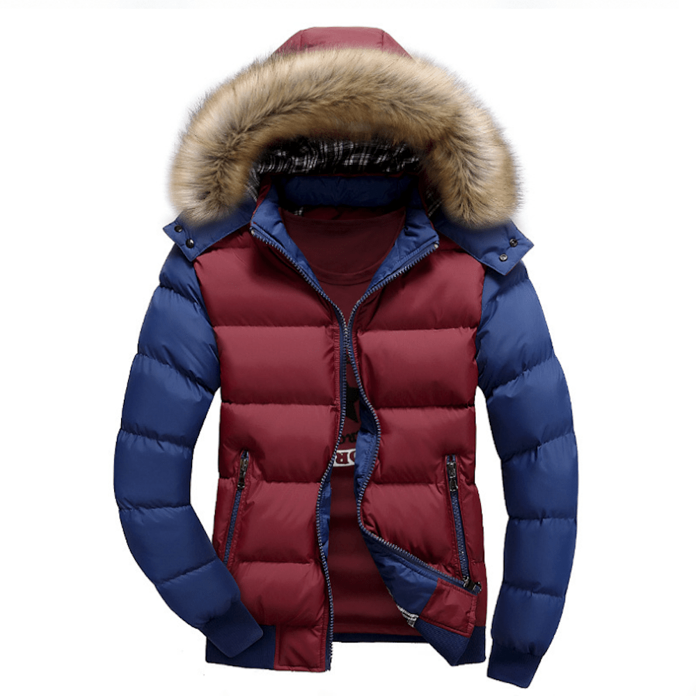 Mens Two Tone Puffer Jacket with Removable Hood - Casual Fit Clothes