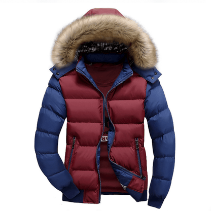 Mens Two Tone Puffer Jacket with Removable Hood - Casual Fit Clothes