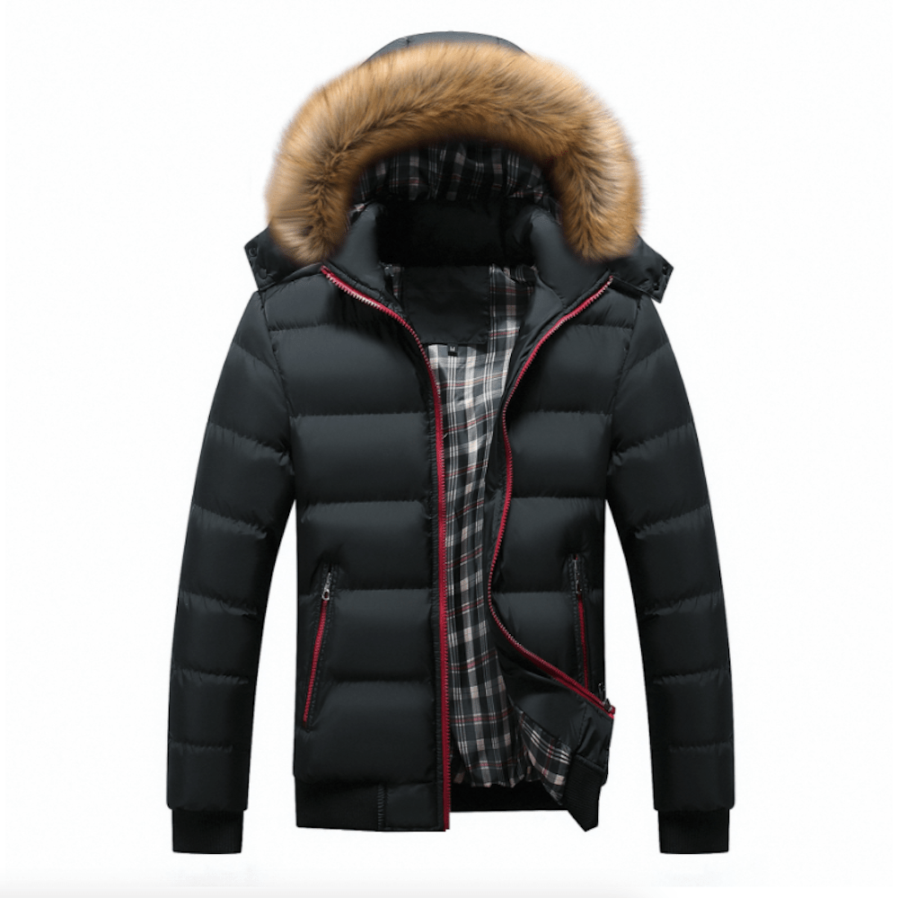 Mens Two Tone Puffer Jacket with Removable Hood - Casual Fit Clothes