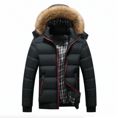 Mens Two Tone Puffer Jacket with Removable Hood - Casual Fit Clothes