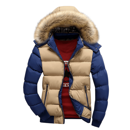 Mens Two Tone Puffer Jacket with Removable Hood - Casual Fit Clothes