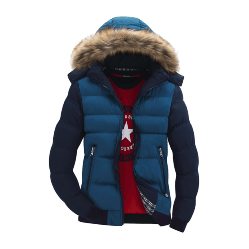 Mens Two Tone Puffer Jacket with Removable Hood - Casual Fit Clothes