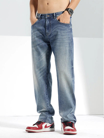 Men's Washed Straight Jeans - Casual Fit Clothes