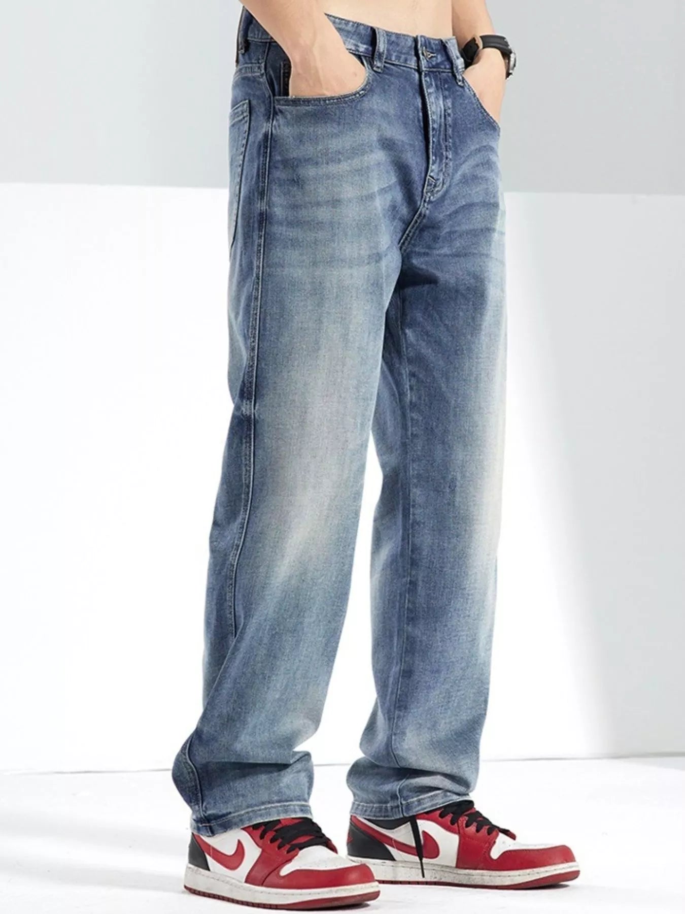 Men's Washed Straight Jeans - Casual Fit Clothes