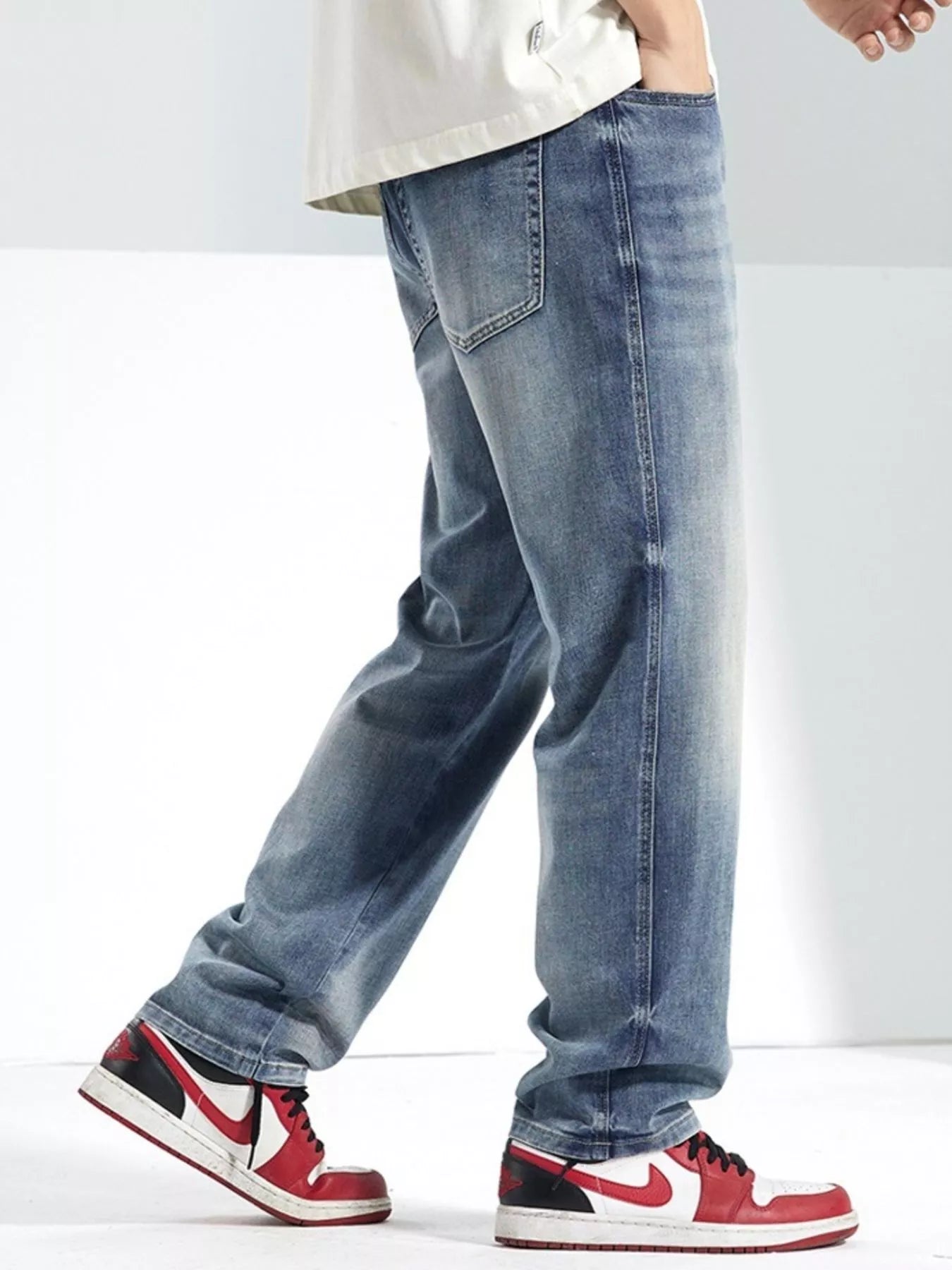 Men's Washed Straight Jeans - Casual Fit Clothes