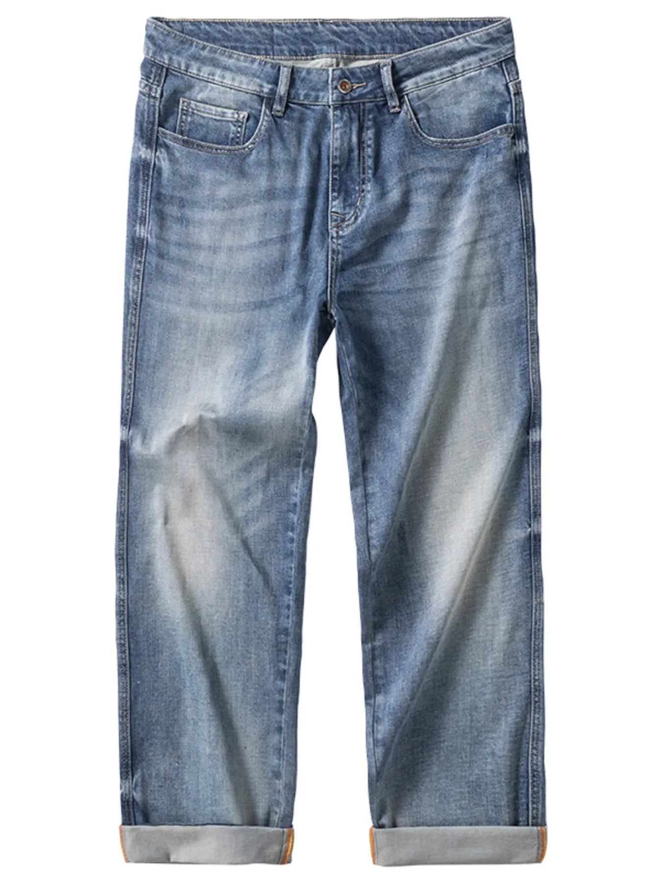 Men's Washed Straight Jeans - Casual Fit Clothes