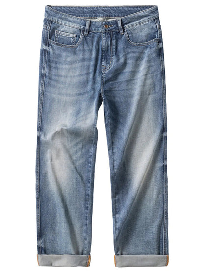 Men's Washed Straight Jeans - Casual Fit Clothes