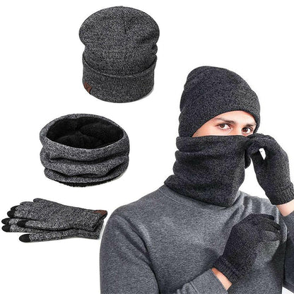 Mens Winter Beanie Hat And Neck Scarf Warmer Touch Screen Gloves Set - Casual Fit Clothes
