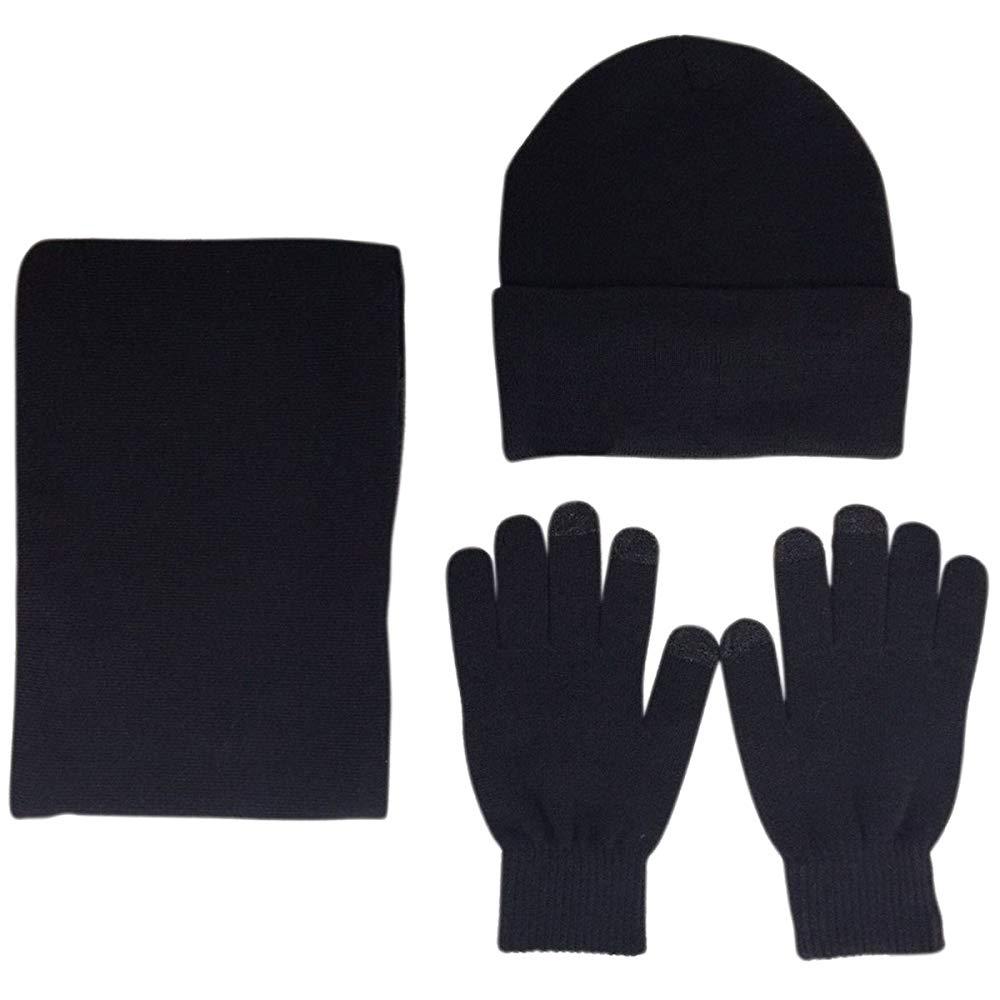 Mens Winter Beanie Hat And Neck Scarf Warmer Touch Screen Gloves Set - Casual Fit Clothes