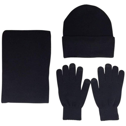 Mens Winter Beanie Hat And Neck Scarf Warmer Touch Screen Gloves Set - Casual Fit Clothes
