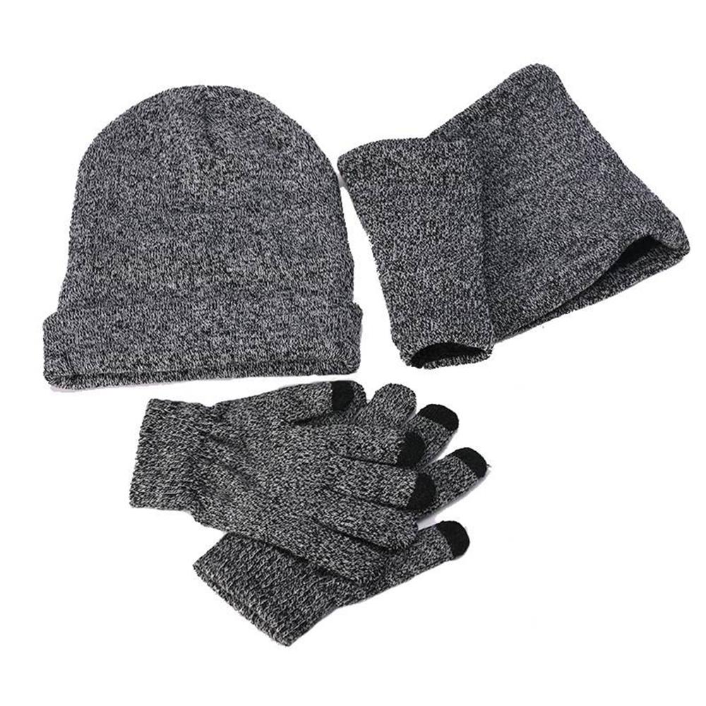 Mens Winter Beanie Hat And Neck Scarf Warmer Touch Screen Gloves Set - Casual Fit Clothes