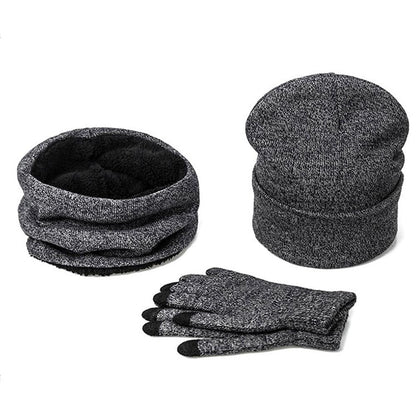 Mens Winter Beanie Hat And Neck Scarf Warmer Touch Screen Gloves Set - Casual Fit Clothes