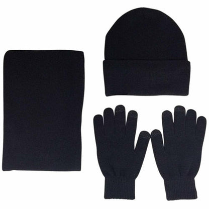 Mens Winter Beanie Hat And Neck Scarf Warmer Touch Screen Gloves Set - Casual Fit Clothes