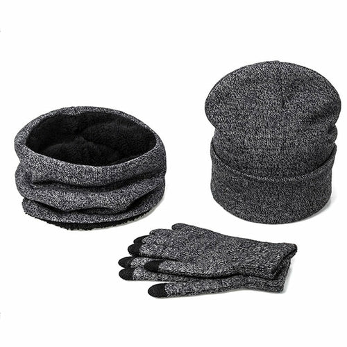 Mens Winter Beanie Hat And Neck Scarf Warmer Touch Screen Gloves Set - Casual Fit Clothes