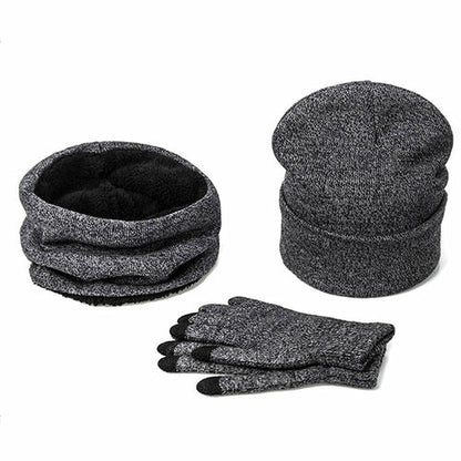 Mens Winter Beanie Hat And Neck Scarf Warmer Touch Screen Gloves Set - Casual Fit Clothes