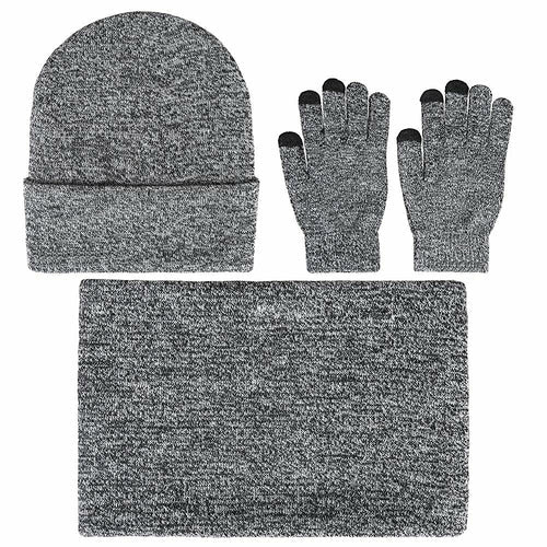 Mens Winter Beanie Hat And Neck Scarf Warmer Touch Screen Gloves Set - Casual Fit Clothes