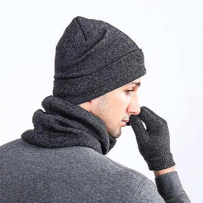 Mens Winter Beanie Hat And Neck Scarf Warmer Touch Screen Gloves Set - Casual Fit Clothes