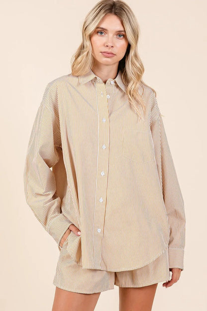 Mittoshop Striped Shirt and Shorts Set - Casual Fit Clothes