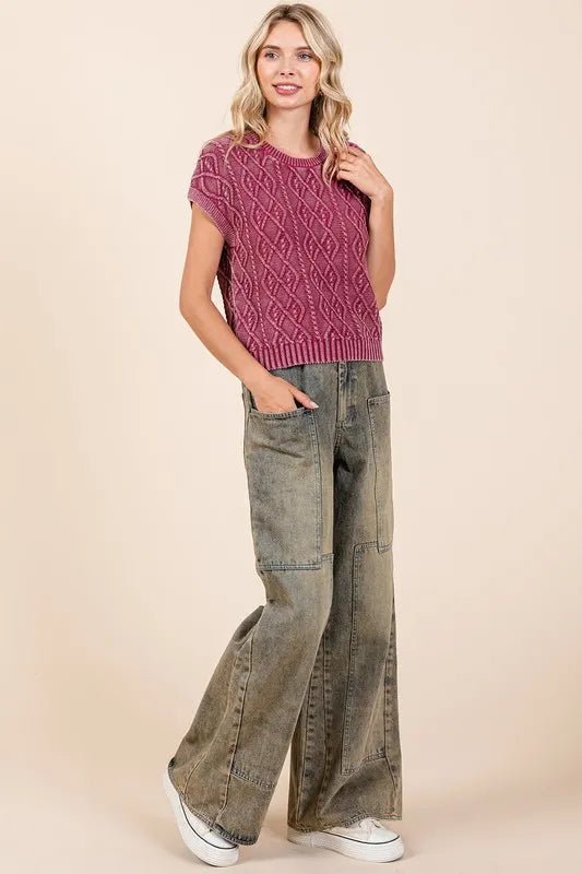 Mittoshop Washed Wide Leg Jeans with Pockets - Casual Fit Clothes