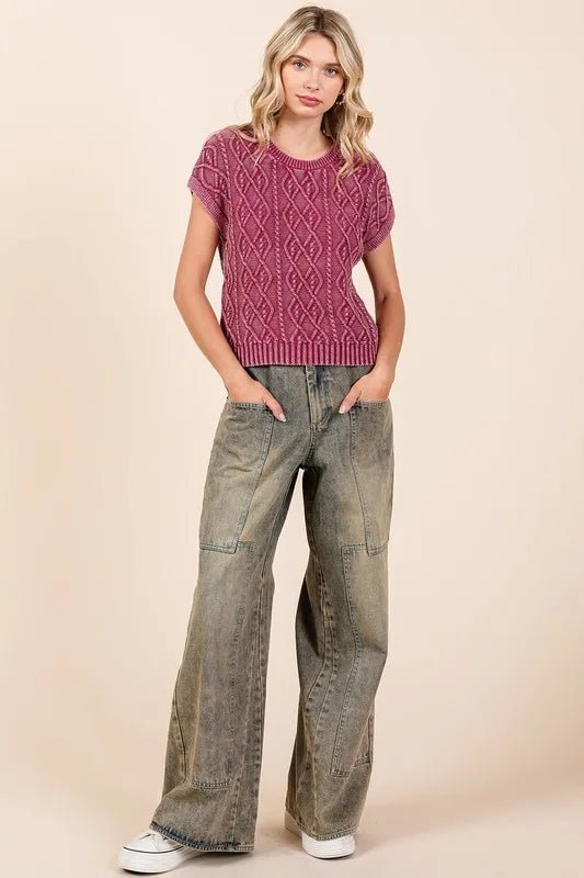 Mittoshop Washed Wide Leg Jeans with Pockets - Casual Fit Clothes