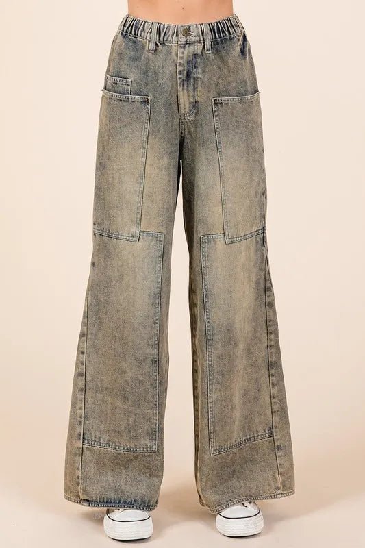 Mittoshop Washed Wide Leg Jeans with Pockets - Casual Fit Clothes