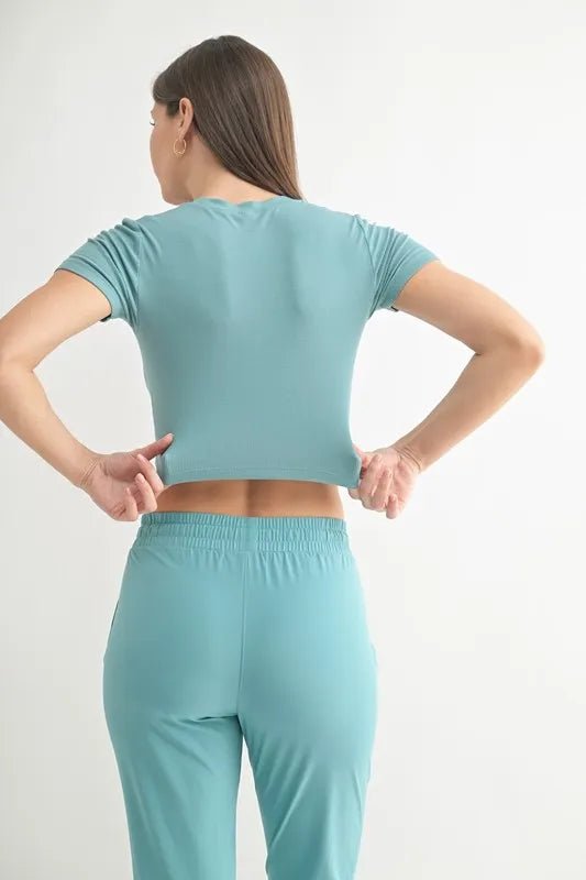 MONO B Essential Micro - ribbed Cropped Athleisure Tee - Casual Fit Clothes